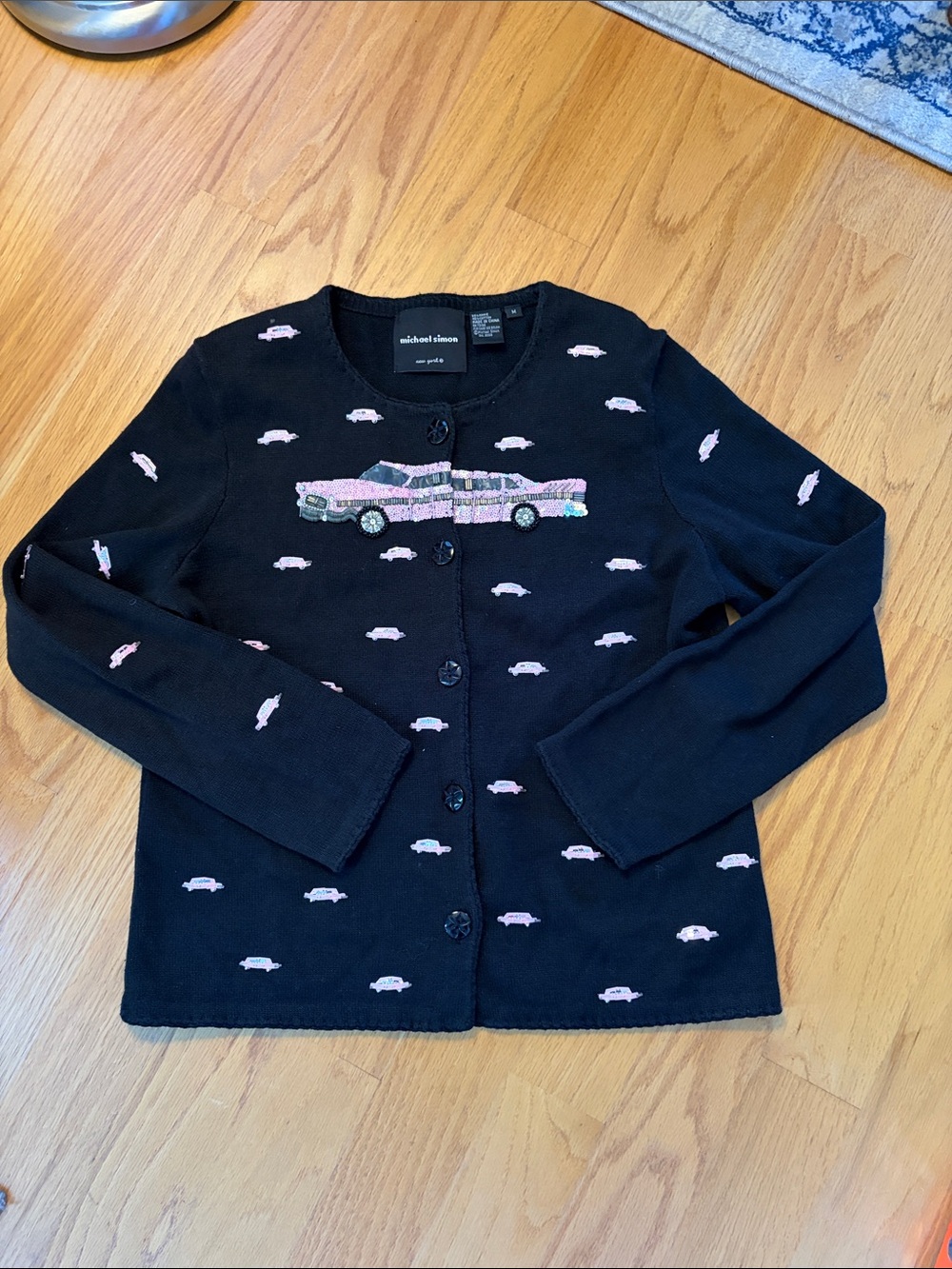 Michael Simon Pink Cadillac cardigan Beaded/Sequins Size Medium vintage